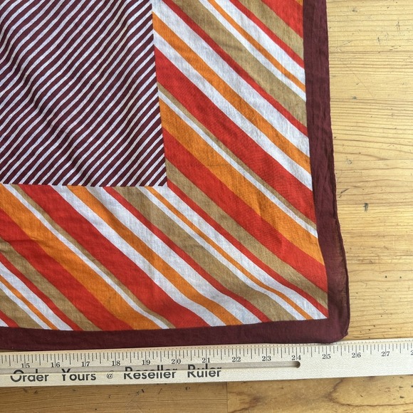 Vintage Yves Saint Laurent Scarf Cotton Large Red Orange Brown Striped Logo 70s - Picture 7 of 9